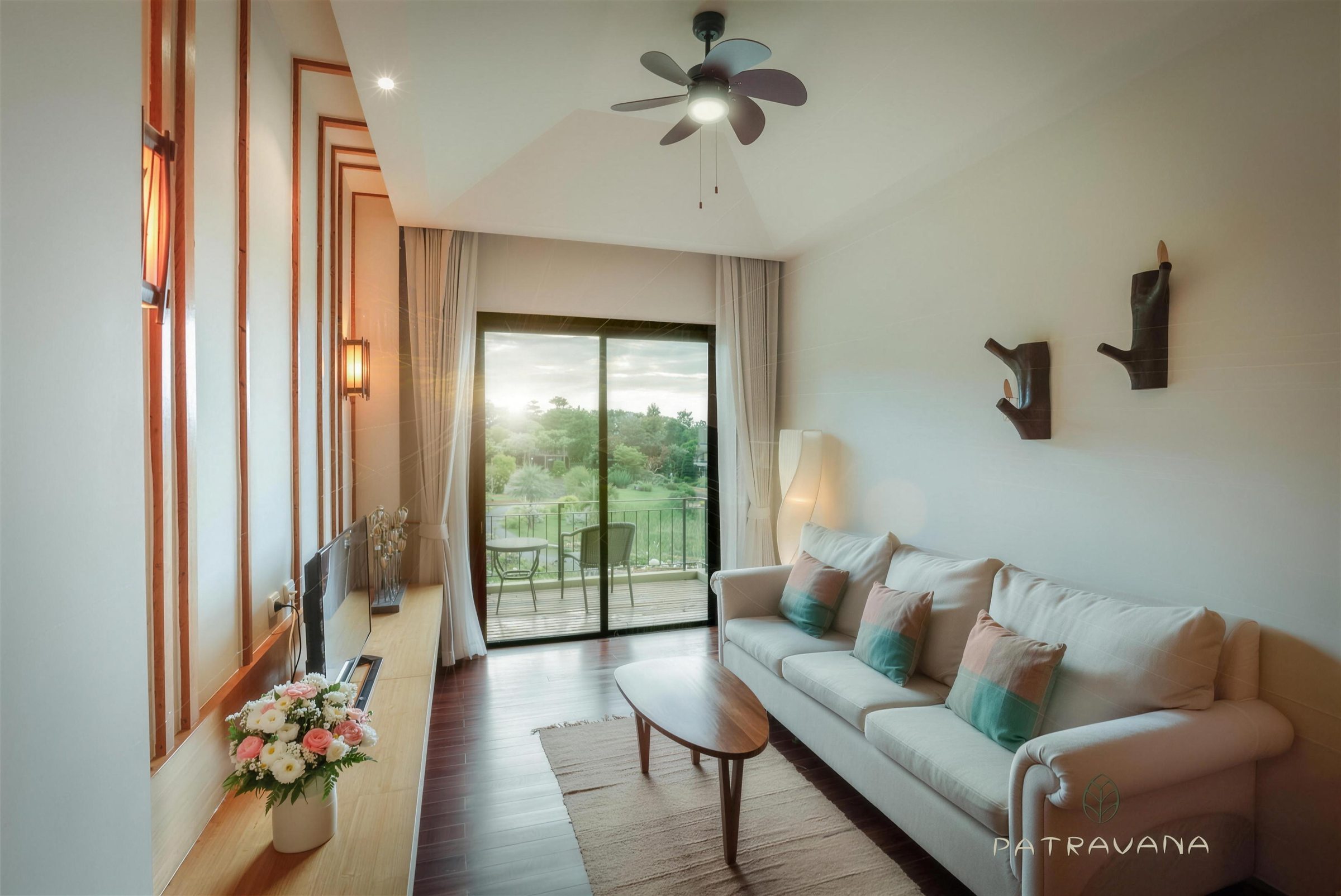 Suite living room opening to the balcony